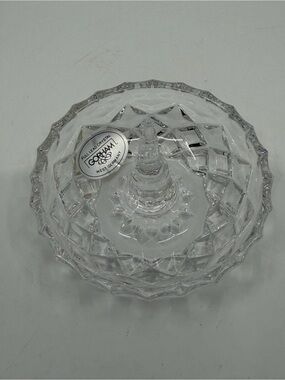 Gorham Clear Cut Crystal Ring Dish with Center Peg